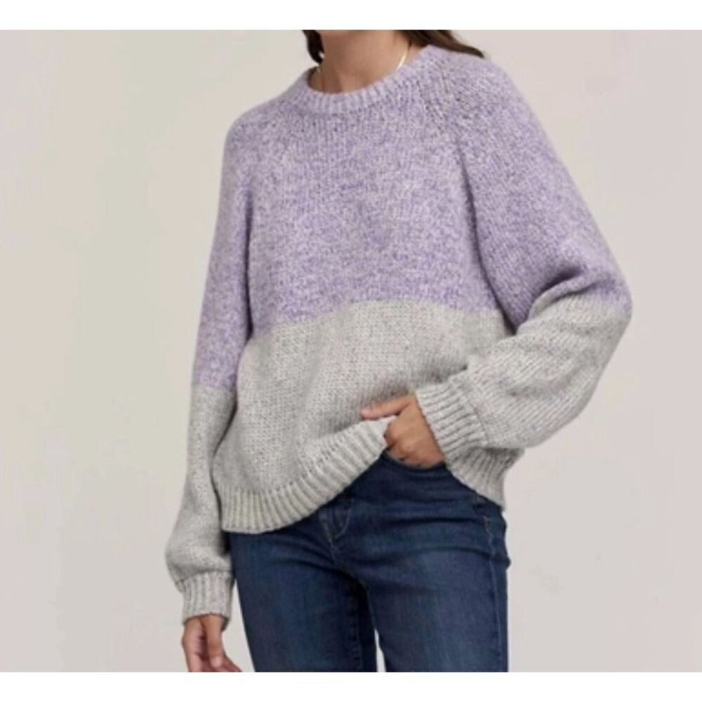 Velvet By Graham &‎ Spencer Womens Colorblock Skylar Sweater Lilac Gray XL NWT
